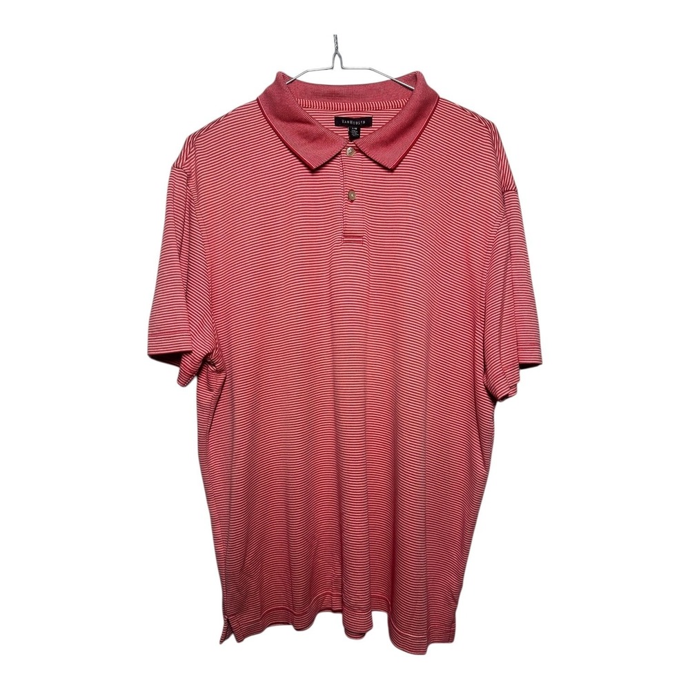 Van Heusen Men's Large Red Striped Polo Shirt Classic Performance Essential